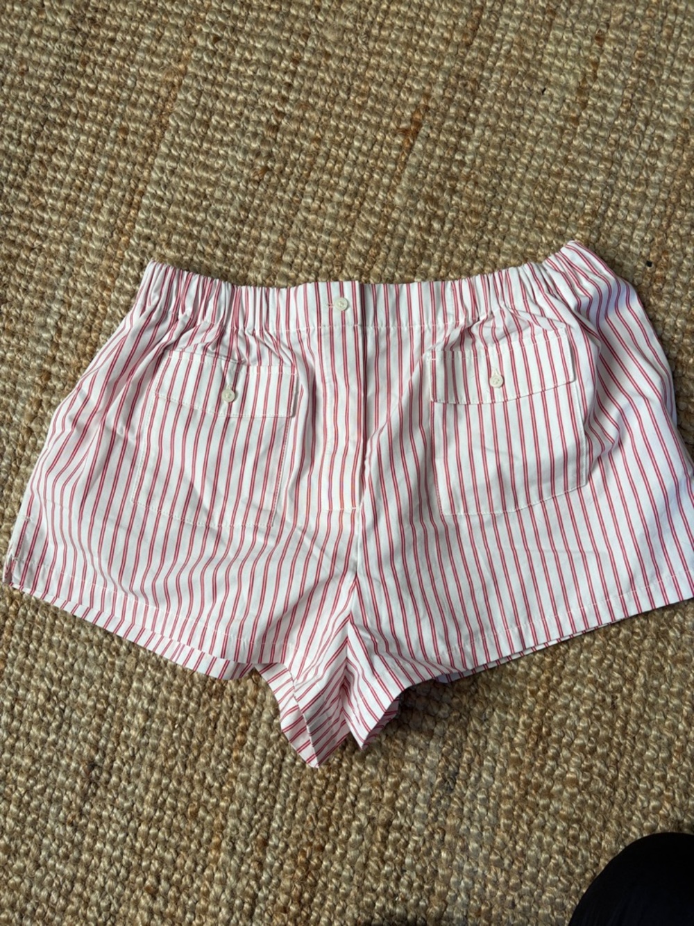 J. Crew Red and White Striped High-Waist Cotton Shorts
